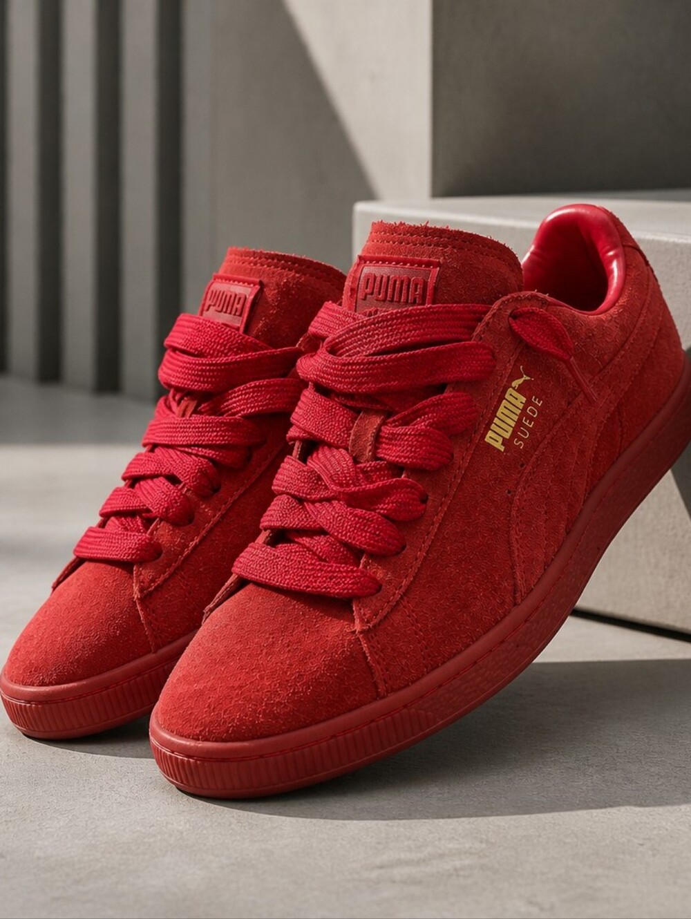 Puma Red Suede Sneakers with Red Laces #194